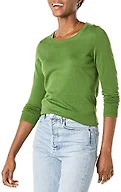 Amazon Essentials Women's Long-Sleeve Lightweight Crewneck Sweater, Flattering (Available in Plus Size), Green, Small