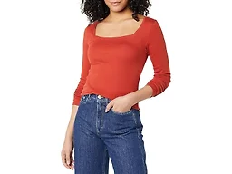 Amazon Essentials Women's Slim-Fit Long Sleeve Square Neck T-Shirt, Brick Red, X-Large