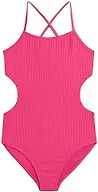 Kanu Surf Girls' Amelia Upf 50 Double Cut-out Banded One Piece Swimsuit, Drop Needle Solid Pink, 12