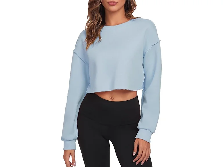 FKEEP Women (S) Cropped Sweatshirts Long Tops Blue