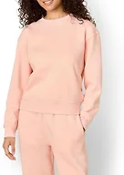 Amazon Essentials x Sofia Grainge Women's Relaxed Fit Boxy Drop Shoulder Crewneck Sweatshirt, Pink, Small