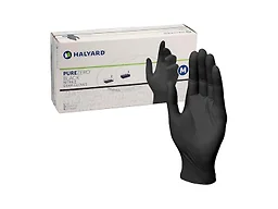 HALYARD PUREZERO Black Nitrile Exam Gloves - 5.1 Mil Box of 100, Large - Heavy Duty Powder Free Disposable Gloves - Textured Industrial Medical Tattoo Cleaning Food Prep