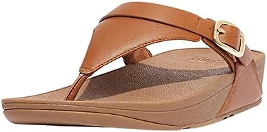 Fit Flop ES8-592 5 Fit Flop Lulu Leather Toe-Post Adjustable Women's Shoes Light Tan