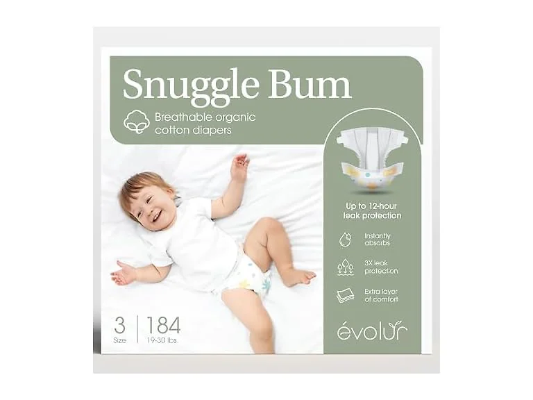 Evolur Snuggle Bum Baby Diapers Size 3 184 Count