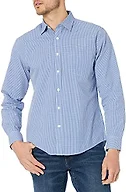 Amazon Essentials Men's Regular-Fit Long-Sleeve Gingham Shirt, Blue Mini-Gingham, Large