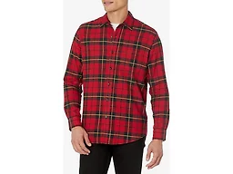 Amazon Essentials Men's Regular Fit Long-Sleeve Flannel Shirt, Soft Brushed Cotton, Lightweight yet Warm, Black Red Yellow Large Plaid, XX-Large
