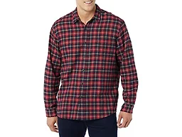 Amazon Essentials Men's Regular Fit Long-Sleeve Flannel Shirt, Soft Brushed Cotton, Lightweight yet Warm, Dark Red Plaid, X-Large