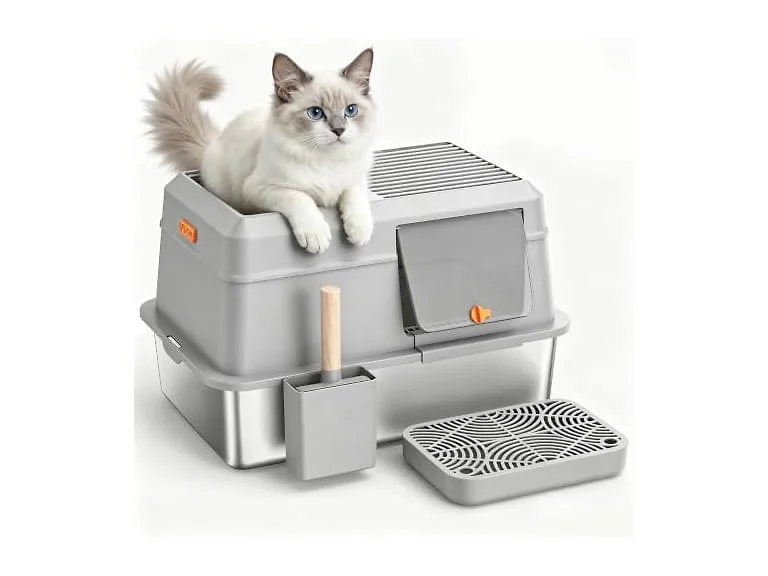 CatbruLop Extra Large Enclosed Stainless Steel, Grey