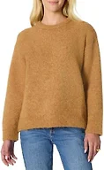 Amazon Essentials Women's Oversized-Fit Faux Mohair Crewneck Sweater, Camel Heather, Small