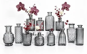 Sawoake Mini Bud Vases As Wedding Centerpieces for Tables,Clear Bud Vases for Flowers,Small Flower Vases Suitable for Birthday Party,Anniversary,Wedding Reception,Baby Shower (Black, 12PCS)