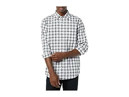 Amazon Essentials Men's Long-Sleeve Slim-Fit Stretch Poplin Shirt Shirt, White/Navy, Plaid, X-Small