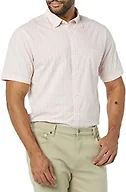 Amazon Essentials Men's Slim-Fit Short-Sleeve Poplin Shirt, Beige Pink Double Stripe, X-Small