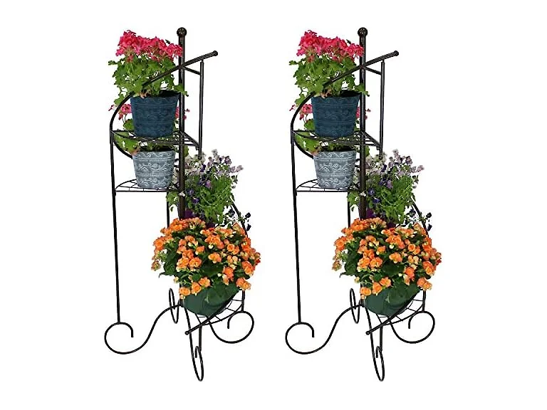 Sunnydaze Spiral Plant Stands 2pc Black