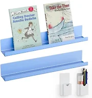 DTUQYX Magnetic Book Shelf for Whiteboard 2-Pack: Metal 17” Magnetic Shelves for Classroom Strong Adsorption with 2 Pen Containers, Movable Floating Book Display Shelf, Office File Holder (Blue)