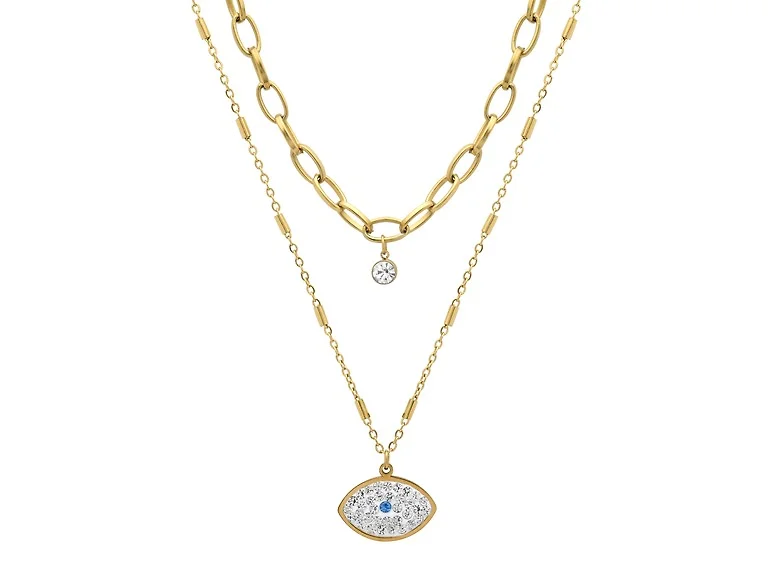Layered CZ Protective Eye Necklace