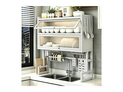 White Over The Sink Dish Drying Rack 37.4"
