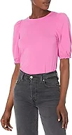 Amazon Essentials Women's Regular-Fit Twist Puff Sleeve Crewneck T-Shirt, Bright Pink, Large
