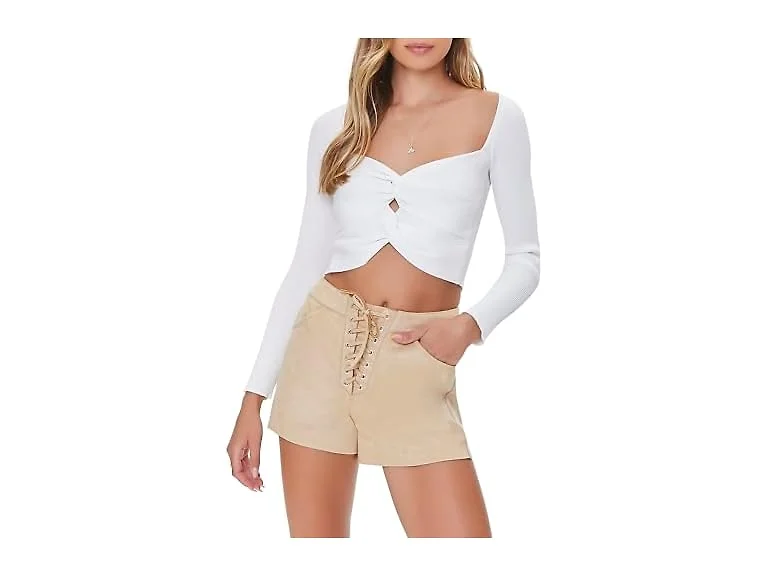 Forever 21 Women Faux Suede Lace-up Shorts