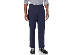 Amazon Essentials Men's Classic-Fit Wrinkle-Resistant Pleated Chino Pant, Navy, 33W x 29L