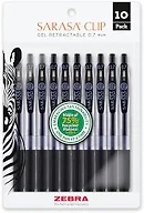 Zebra Pen – SARASA Clip Gel Retractable Pens – 0.7mm Medium Point, Black Ink – 75% Recycled Materials, Bold Pigment Ink, Comfort Grip, Ideal for School, Journal and Note Taking Use, 10-Pack (41211)