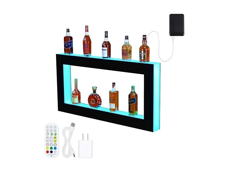 48'' LED Lighted Liquor Bottle Shelf, 2 Tier 