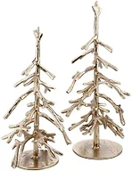 Santa Barbara Design Studio Christmas Shelf Décor - Metal Twig Tree Sculptures for Mantle or Tabletop, Set of 2, Gold