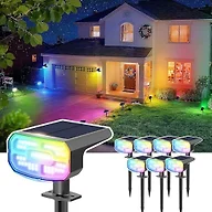 DAMINY Color Changing Solar Spot Lights 9 Lighting Modes,Outdoor Waterproof IP65,Multicolor RGB Spotlight for Gardens,Porches,Landscape,Yard Deconrations
