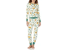 Amazon Essentials Disney | Marvel | Star Wars | Princess Women's Snug-Fit Cotton Pajamas, Pack of 2, Pooh Holiday Forest - Womens Snug Fit, X-Small