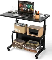 QZMDSM Portable Rolling Desk on Wheels Adjustable Height Desks for Small Spaces, 32" Computer Desk Drafting Tables with Storage Shelves for Home Office