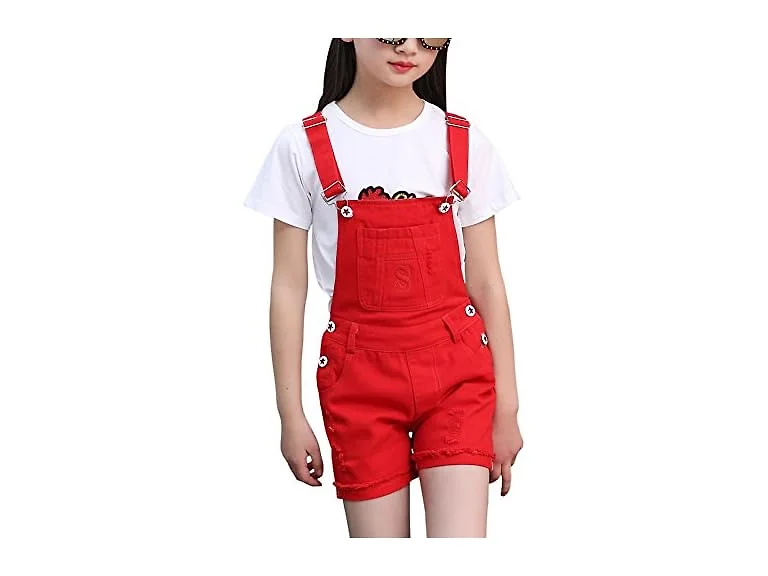 Binpaw Girls Ripped Holes Jeans Shorts Jumpsuit