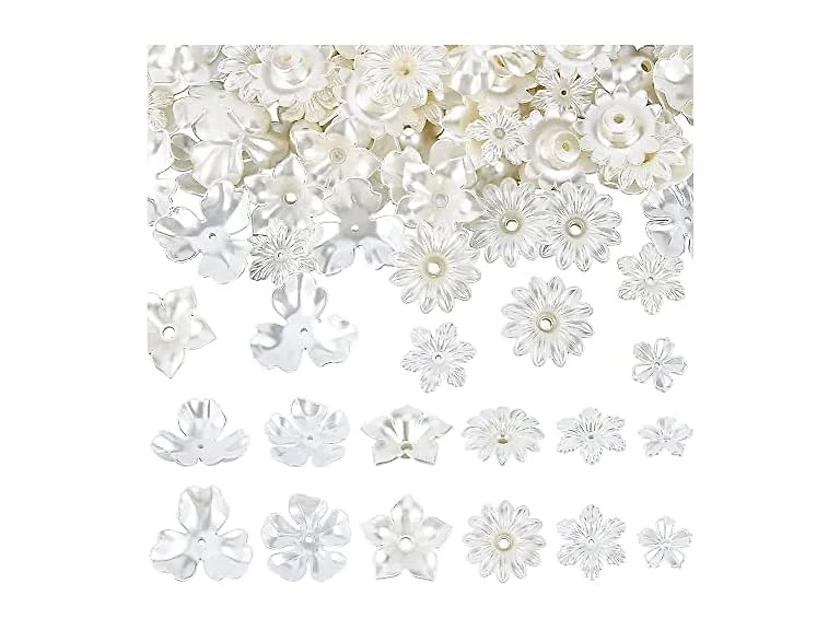NBEADS 120 Pcs ABS Plastic Imitation Pearl Flower Beads