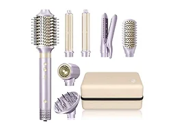 Hair Dryer Brush 8-in-1 Dual Voltage Hot Air Styler – Fast-Drying 110,000 RPM Ionic Blow Dryer with Straightener & Curler Attachments, Frizz-Free Volumizing Styler with Protective Hard Case-Purple