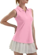 FKEEP Women's Sleeveless Polo Golf Tennis Shirt Tank Tops T-Shirts V-Neck with Collar Quick Dry Workout Athletic (Pink, S)