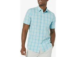 Amazon Essentials Men's Slim-Fit Short-Sleeve Poplin Shirt, Light Blue White Plaid, X-Large