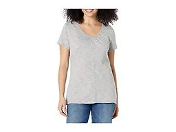 Hanes Women's Shirts, Slub Cotton Shirred V-Neck Tee, Cotton T-Shirts for Women, Women’s Tee Shirts