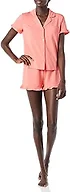 Amazon Essentials Women's Cotton Modal Piped Notch Collar Ruffle Pajama Short Set (Available in Plus Size), Coral Pink, X-Large