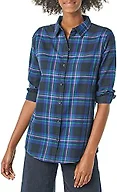 Amazon Essentials Women's Regular-Fit Long-Sleeve Lightweight Cotton Brushed Flannel Shirt, Navy Chelsea Tartan, Small