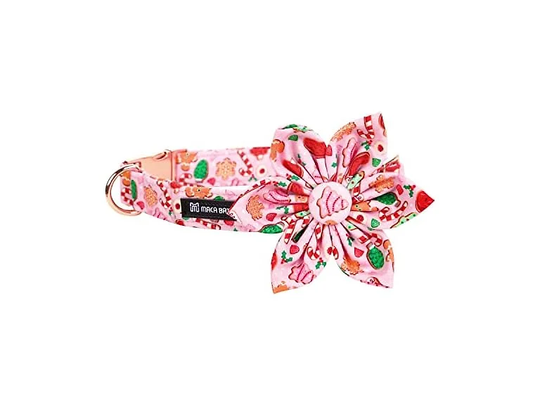 Maca Bates Christmas Pink Dog Collar with Fl