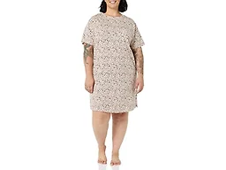 Amazon Essentials Women's Cotton Modal Knit Jersey Sleep Tee Nightdress, Ivory Leopard, Small