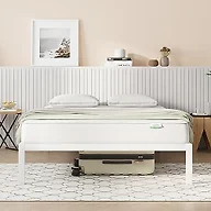 Novilla Full Size Bed Frame Without Headboard, Metal Platform Bed Frame, No Box Spring Needed, Heavy Duty, Wood Slat Support, Easy Assembly, White