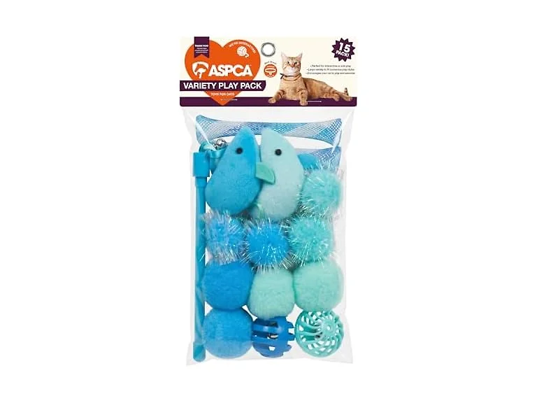 ASPCA 15-Piece Cat Toy Variety Pack – Blue