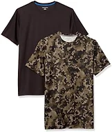 Amazon Essentials Men's Active Performance Tech T-Shirt - Discontinued Colors, Pack of 2, Black/Olive Geo Camo, Small