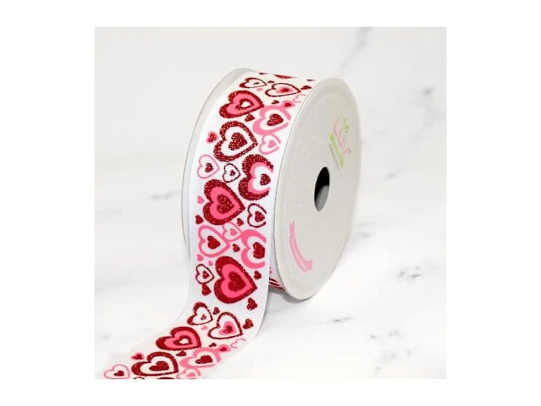 LUV Ribbons Grosgrain 1.5" Valentine's Day Glittered Hearts