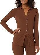 Amazon Essentials Women's Wide Rib Long Sleeve Button-up Collared Cardigan (Pants Sold Separately), Chocolate, X-Large