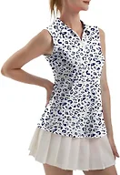 FKEEP Women's Sleeveless Polo Golf Tennis Shirt Tank Tops T-Shirts V-Neck with Collar Quick Dry Workout Athletic (Blue Leopard, S)