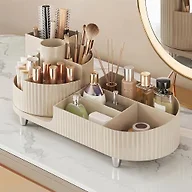Booklov Rotating Makeup Organizer for Vanity Countertop, Cream