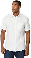 Amazon Essentials Men's Regular Fit Short Sleeve Linen Shirt, Slim-Fit Cotton Pique, White, X-Large