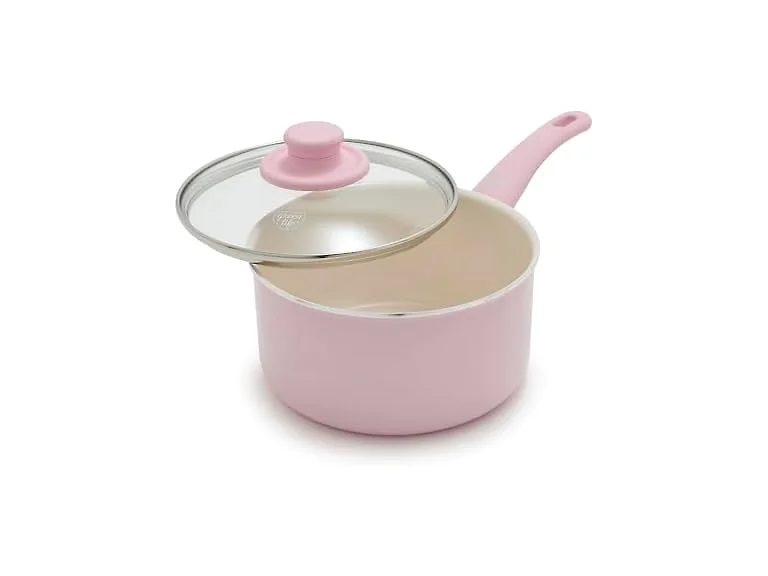 GreenLife 2.5QT Ceramic Nonstick Saucepan with Glass Lid, Pink
