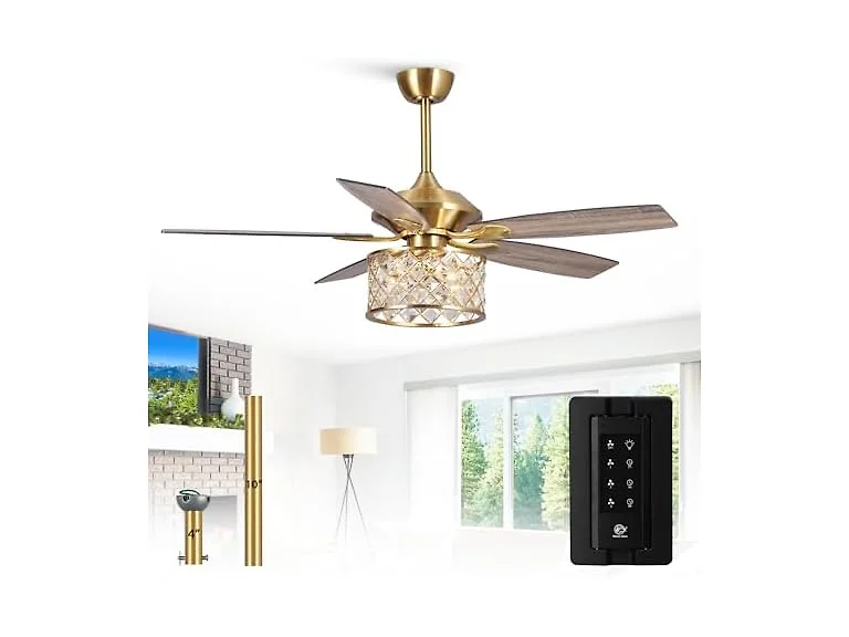 Parrot Uncle F6338MSQ-PU 52" Gold Crystal Ceiling Fan