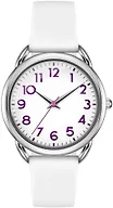 Bisley 35MM White Watch for Women Silicone Strap Purple Arabic Numeral Easy to Read Waterproof Watch Fit for Any Wrist Size